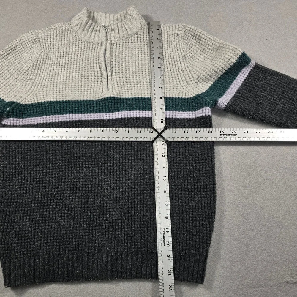 Cat & Jack Boys XL 16 Grey Colorblock Quarter Zip Waffle Knit Sweater Pullover